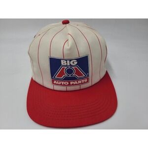 Vintage Big A Auto Parts Pinstripes Snapback Hat Cap Car Auto Race Men White Red